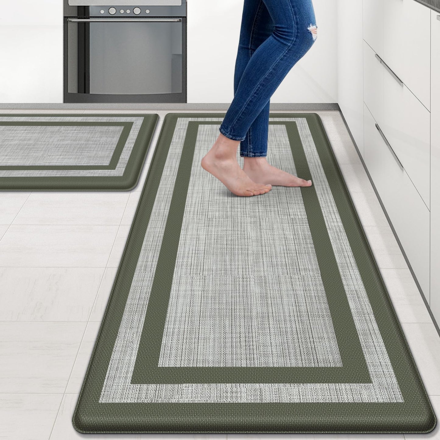 Mattitude Kitchen Mats Set of 2,Cushioned Anti-Fatigue Non-Skid Rug Sets Ergonomic Comfort Standing Mat for Kitchen, Floor, Office, Sink, Laundry, Black and Gray
