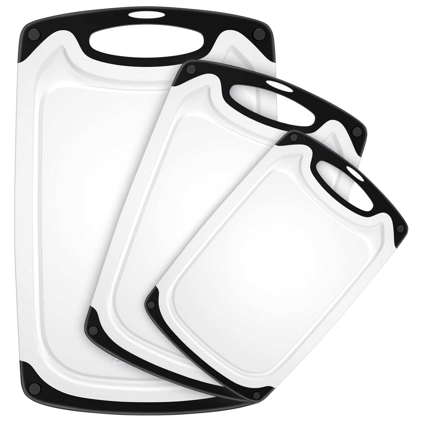 Cutting Boards for Kitchen, Large-Small Cutting Board Set of 3, Dishwasher Safe, Juice Groove, Easy Grip Handle, Non-Slip Rubber Cutting Board