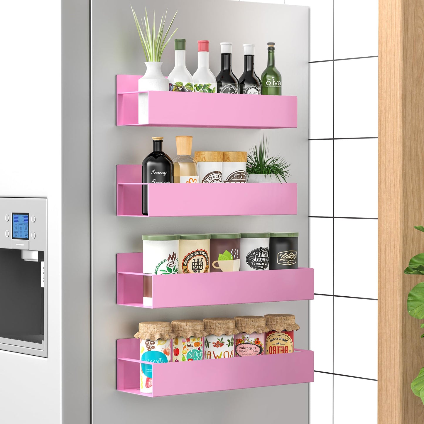 Metal 4 Pack Magnetic Spice Storage Rack Organizer for Refrigerator and Oven, Black Fridge Organizers and Storage