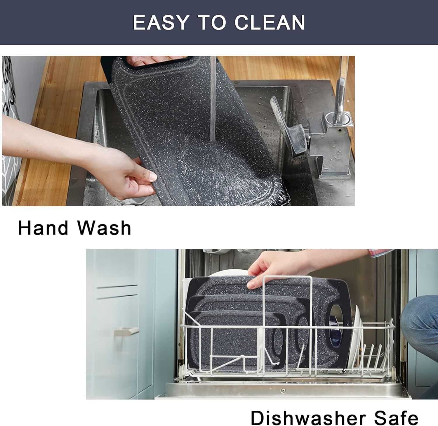 Cutting Boards for Kitchen, Large-Small Cutting Board Set of 3, Dishwasher Safe, Juice Groove, Easy Grip Handle, Non-Slip Rubber Cutting Board