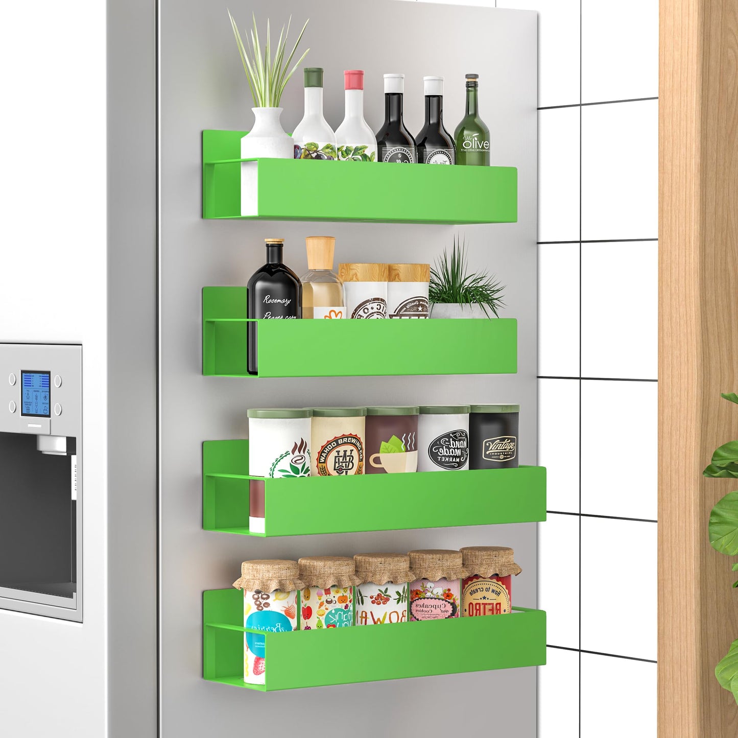 Metal 4 Pack Magnetic Spice Storage Rack Organizer for Refrigerator and Oven, Black Fridge Organizers and Storage