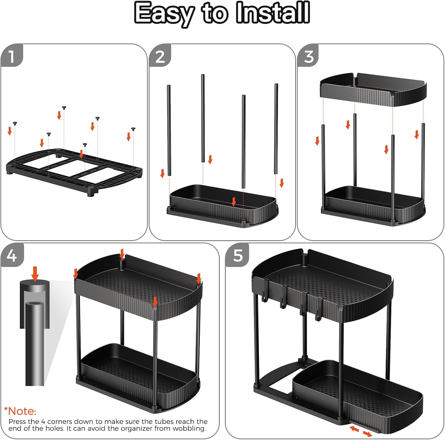 Multi-Purpose Pull-Out Storage Organizers, Under Sink/Cabinet Organizers and Storage for Bathroom & Kitchen, Black, 12.8 Inches, 2 Packs