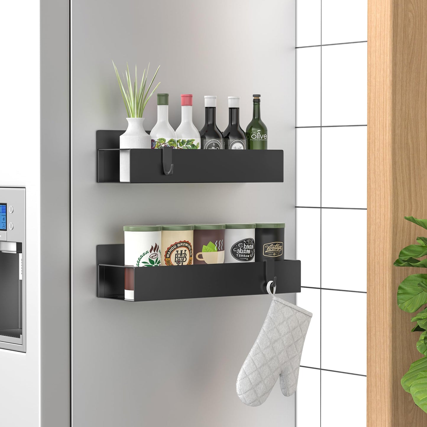 Metal 4 Pack Magnetic Spice Storage Rack Organizer for Refrigerator and Oven, Black Fridge Organizers and Storage