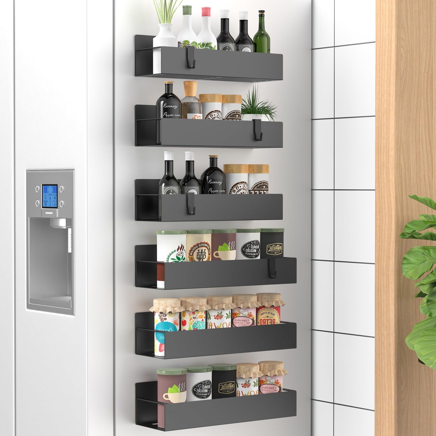 Metal 4 Pack Magnetic Spice Storage Rack Organizer for Refrigerator and Oven, Black Fridge Organizers and Storage