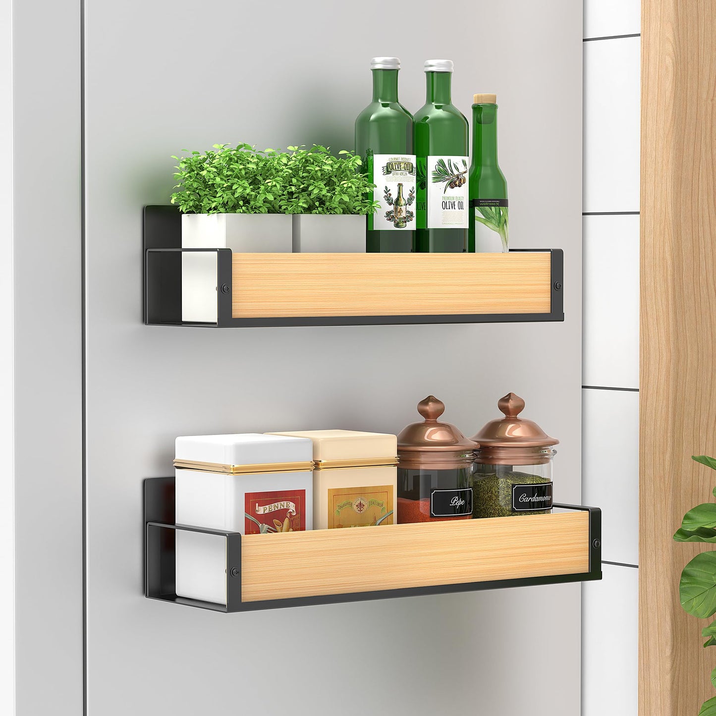 Metal 4 Pack Magnetic Spice Storage Rack Organizer for Refrigerator and Oven, Black Fridge Organizers and Storage