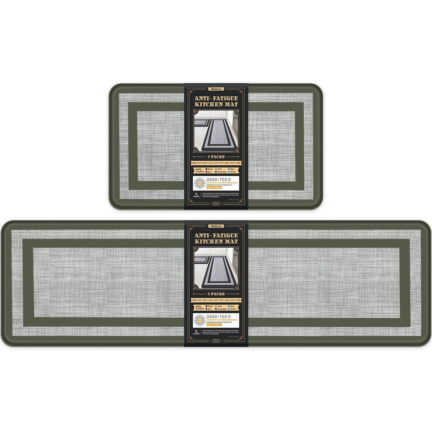 Mattitude Kitchen Mats Set of 2，Cushioned Anti-Fatigue Non-Skid Rug Sets Ergonomic Comfort Standing Mat for Kitchen, Floor, Office, Sink, Laundry, Black and Gray
