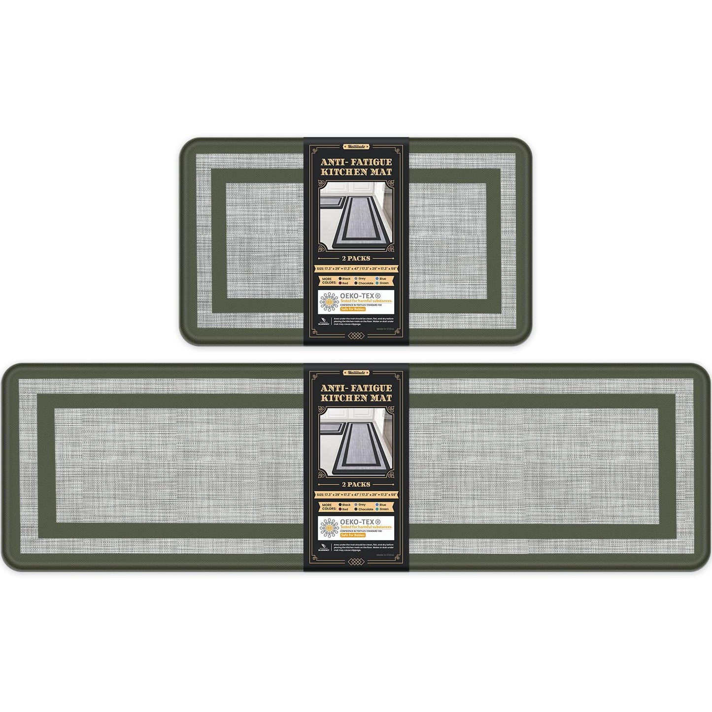 Mattitude Kitchen Mats Set of 2，Cushioned Anti-Fatigue Non-Skid Rug Sets Ergonomic Comfort Standing Mat for Kitchen, Floor, Office, Sink, Laundry, Black and Gray