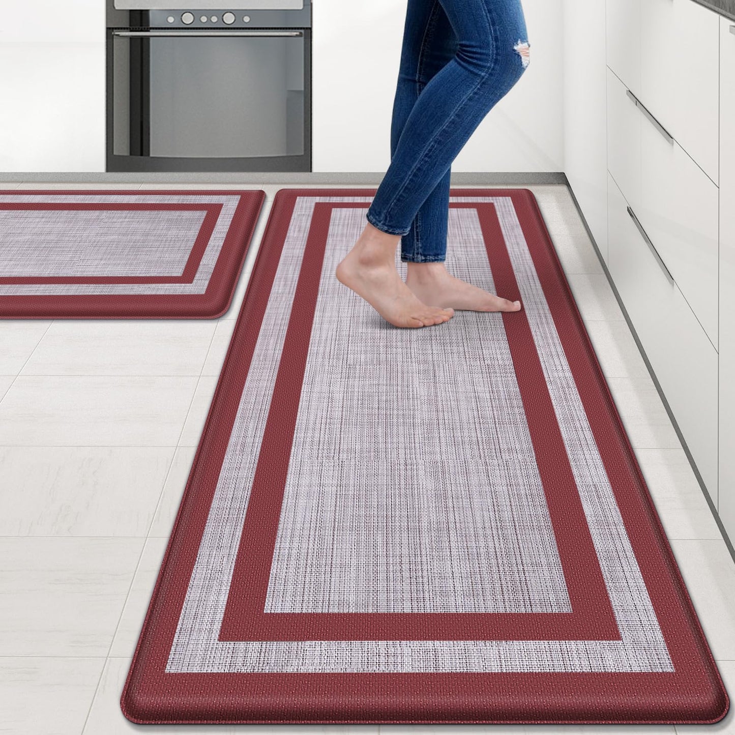Mattitude Kitchen Mats Set of 2，Cushioned Anti-Fatigue Non-Skid Rug Sets Ergonomic Comfort Standing Mat for Kitchen, Floor, Office, Sink, Laundry, Black and Gray