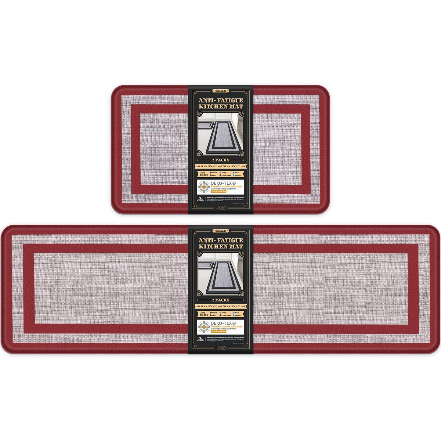 Mattitude Kitchen Mats Set of 2，Cushioned Anti-Fatigue Non-Skid Rug Sets Ergonomic Comfort Standing Mat for Kitchen, Floor, Office, Sink, Laundry, Black and Gray