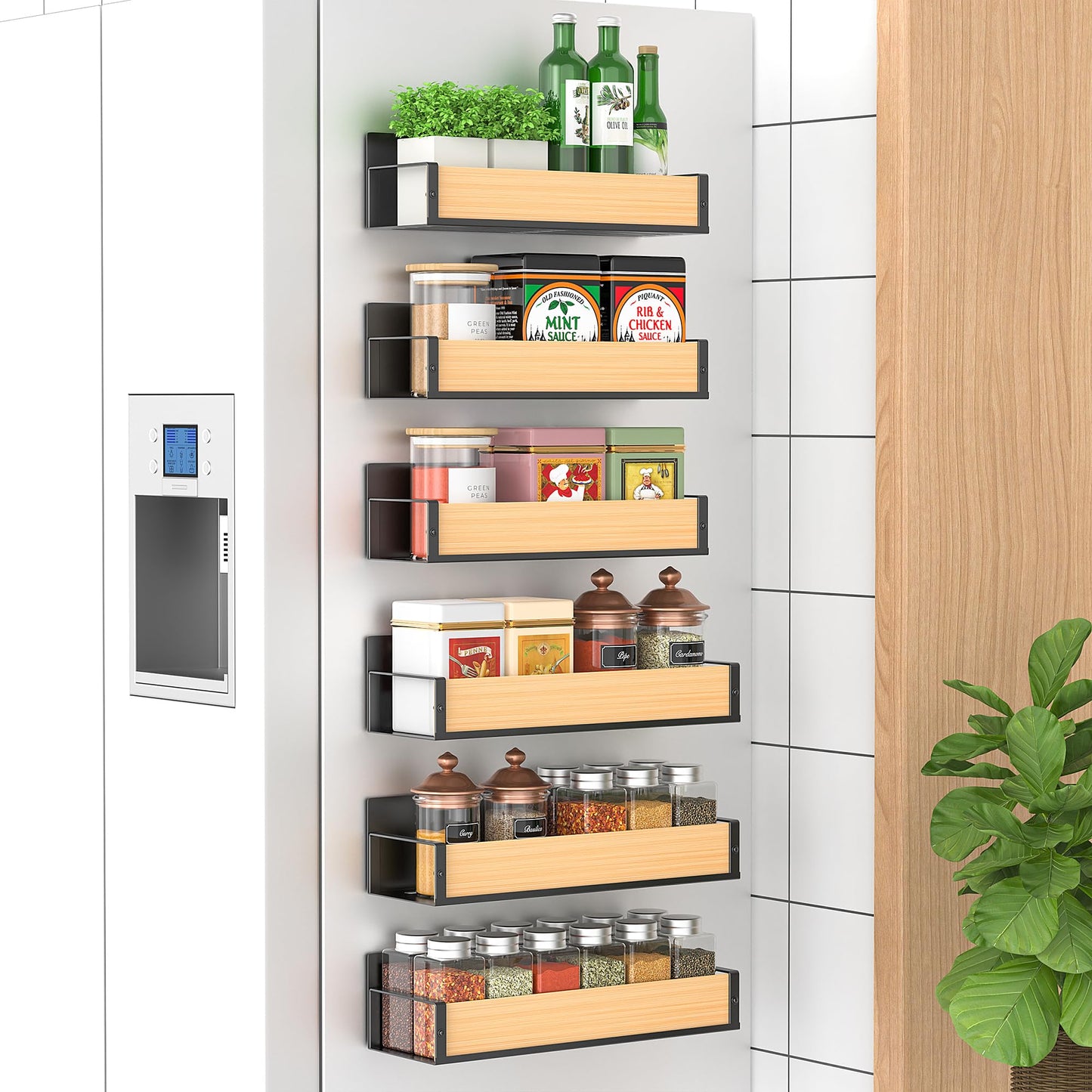 Metal 4 Pack Magnetic Spice Storage Rack Organizer for Refrigerator and Oven, Black Fridge Organizers and Storage