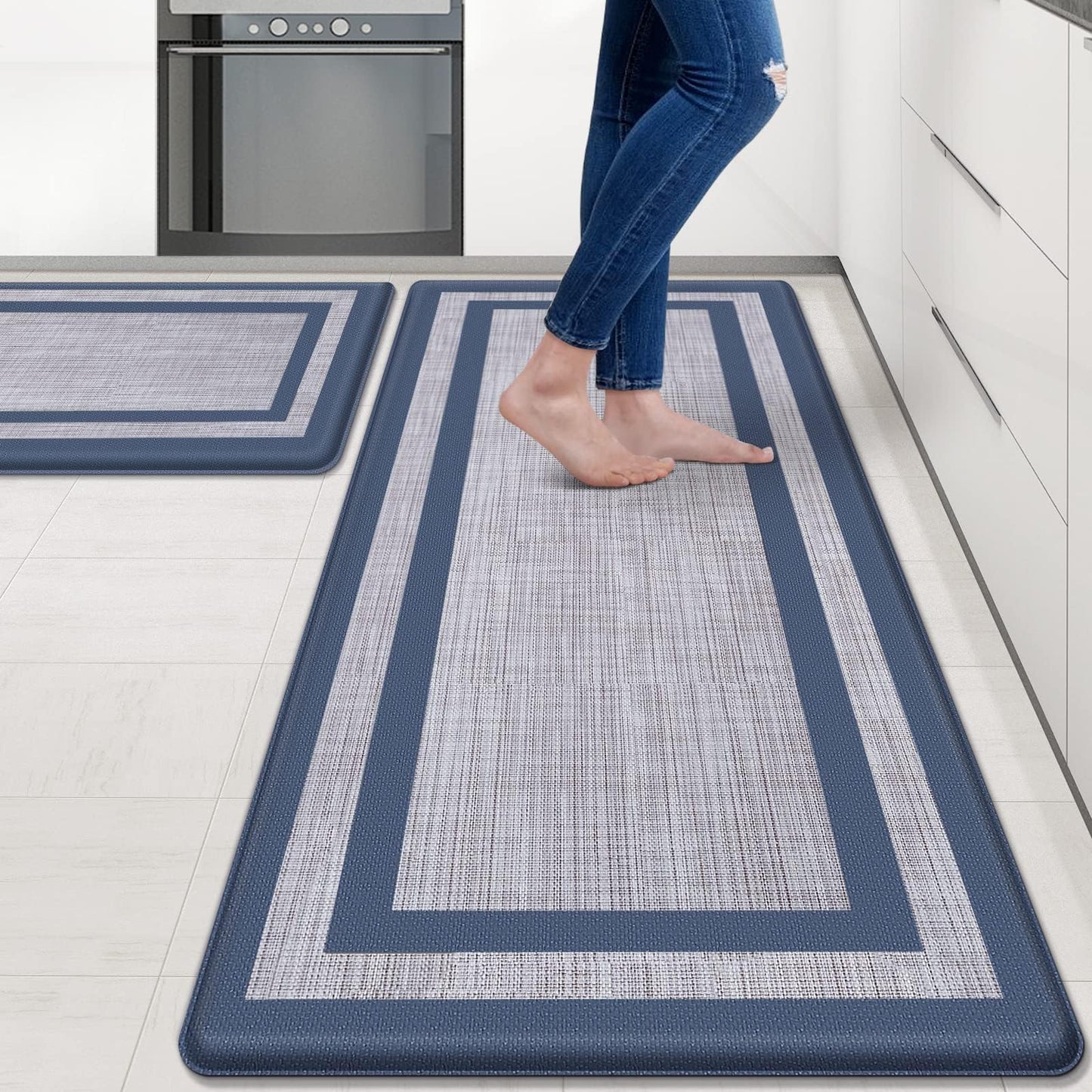 Mattitude Kitchen Mats Set of 2，Cushioned Anti-Fatigue Non-Skid Rug Sets Ergonomic Comfort Standing Mat for Kitchen, Floor, Office, Sink, Laundry, Black and Gray