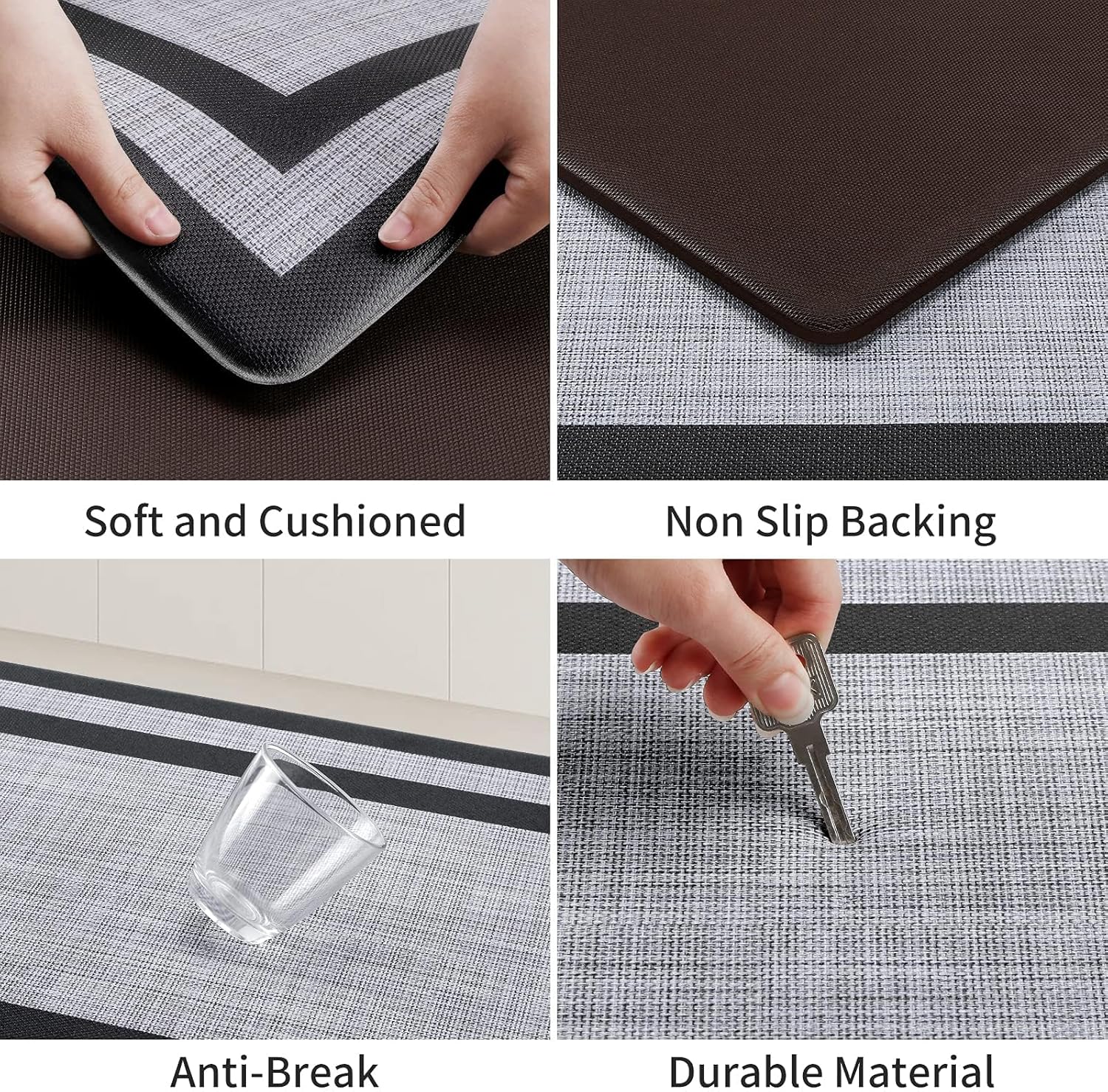 Mattitude Kitchen Mats Set of 2，Cushioned Anti-Fatigue Non-Skid Rug Sets Ergonomic Comfort Standing Mat for Kitchen, Floor, Office, Sink, Laundry, Black and Gray